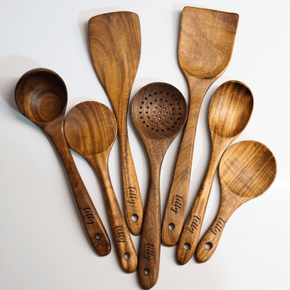 10 Piece Teak Wooden Utensil Set